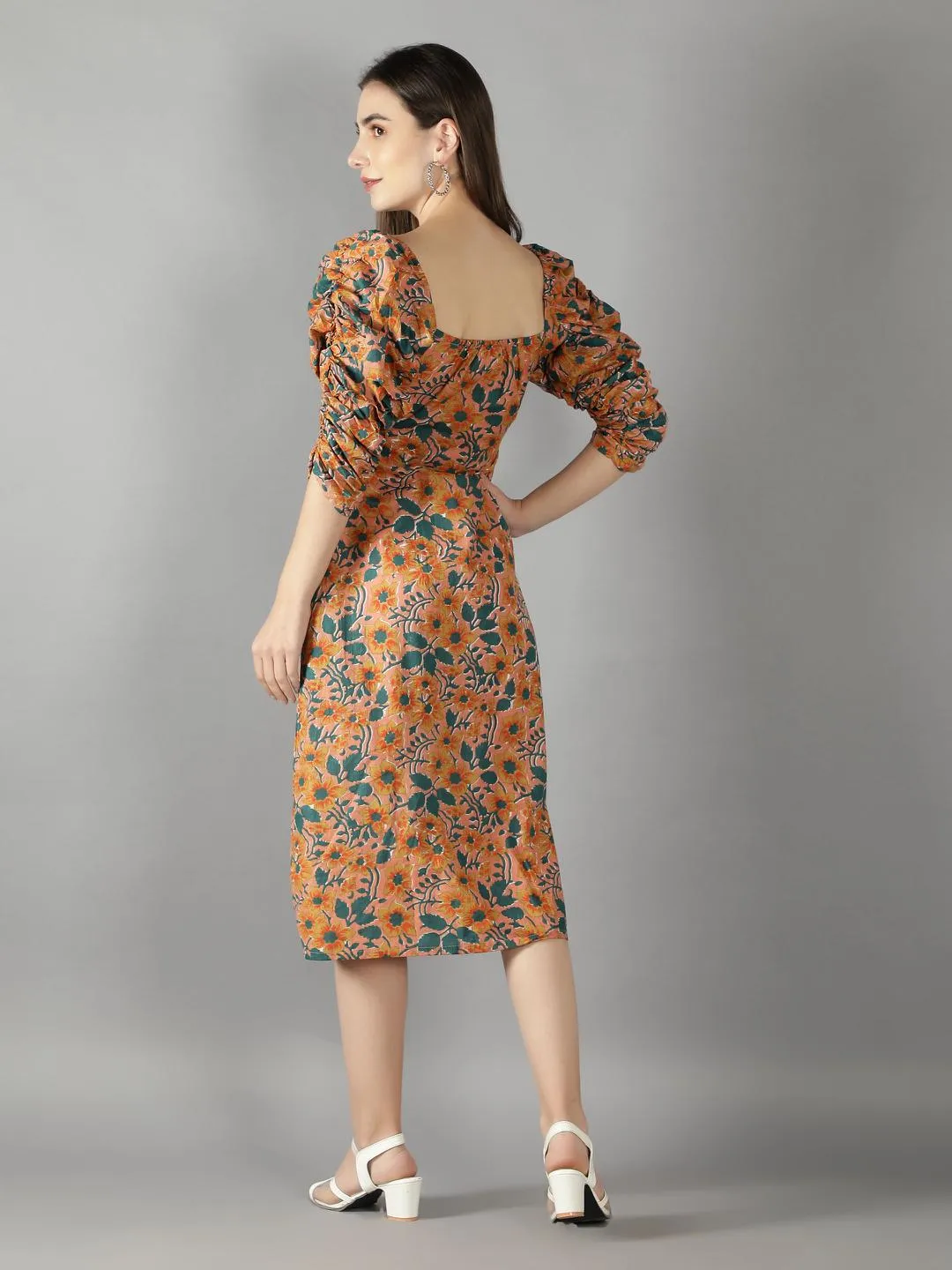 Peach Cobbler Long Voluminous Sleeves Dress