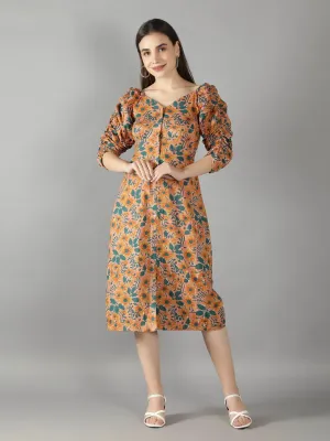 Peach Cobbler Long Voluminous Sleeves Dress