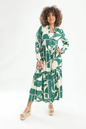 Printed Tiered Shirt Dress