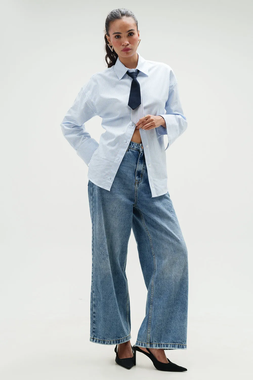 Quill Blue Wide Cropped Jeans