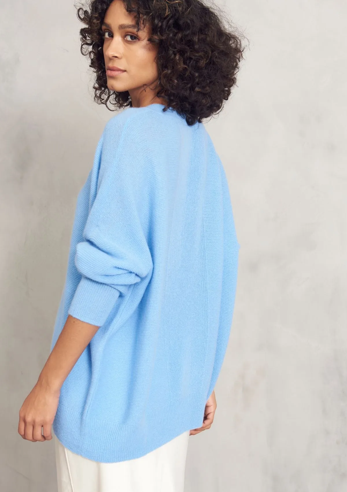 Relaxed Lofty V Neck Sweater in Delta Blue