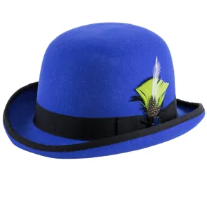 Royal Blue & Black 100% Wool Felt Blue Derby Bowler Hat