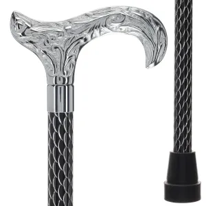 Scratch and Dent Chrome Derby Handle Walking Cane w/ Black Laser Etched Shaft V3231