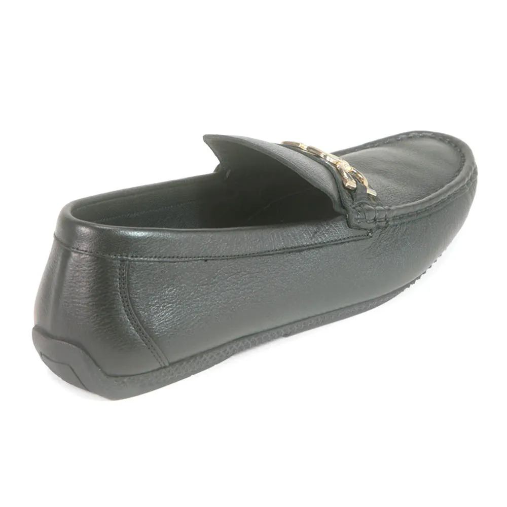 Sigotto Uomo Black Soft Leather Driving Loafer with V Logo