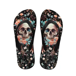 Skull Floral Art Flip Flops for Women Beach