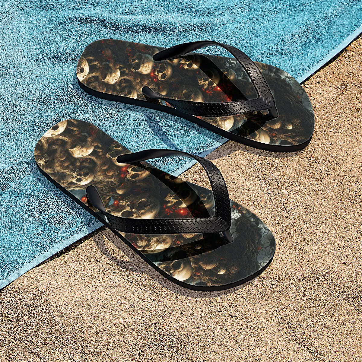 Skull Gothic Art Flip Flops for Women Beach