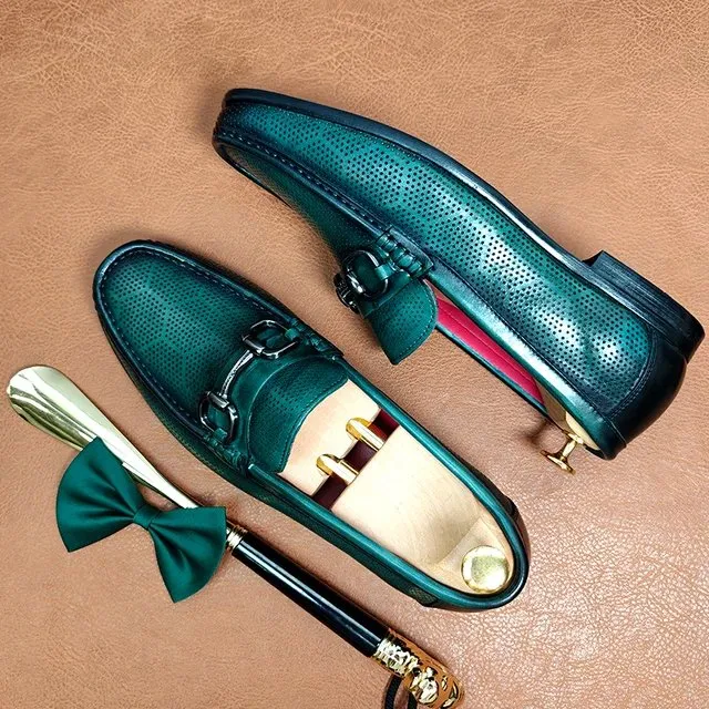 Slip-On Hollow-Out Green Loafers