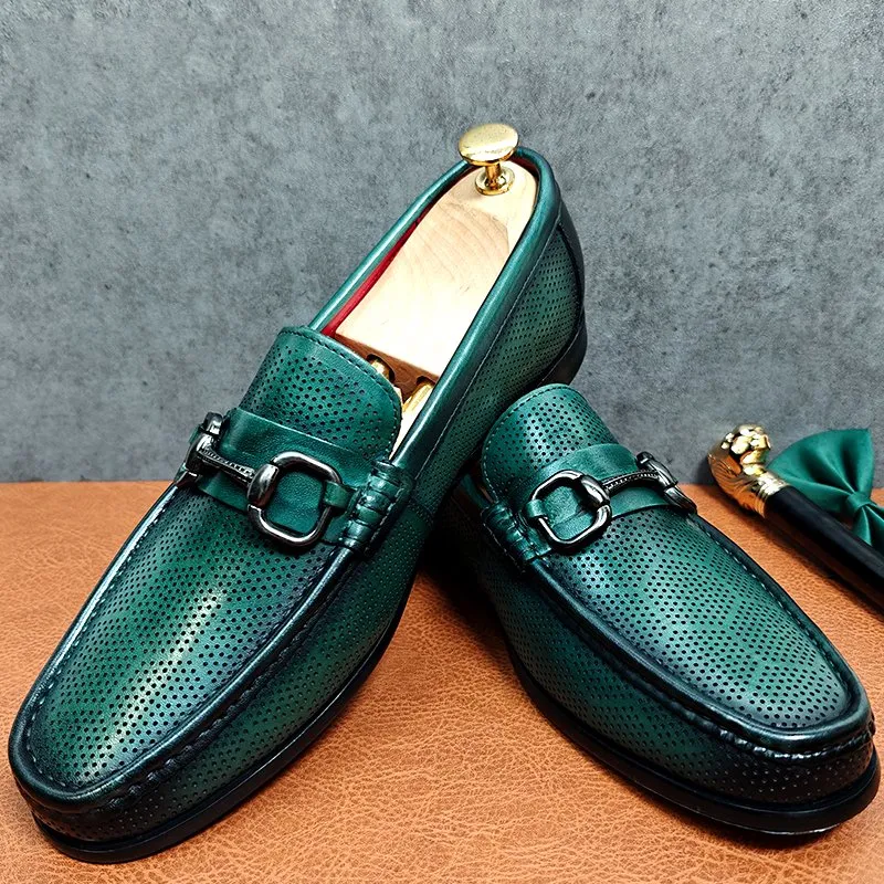 Slip-On Hollow-Out Green Loafers