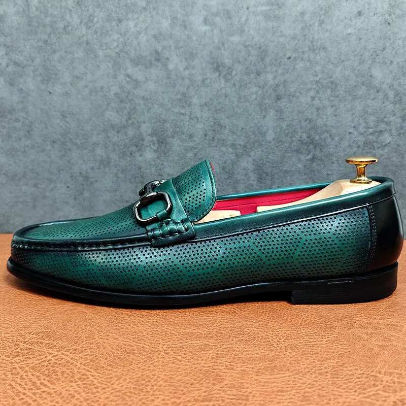 Slip-On Hollow-Out Green Loafers