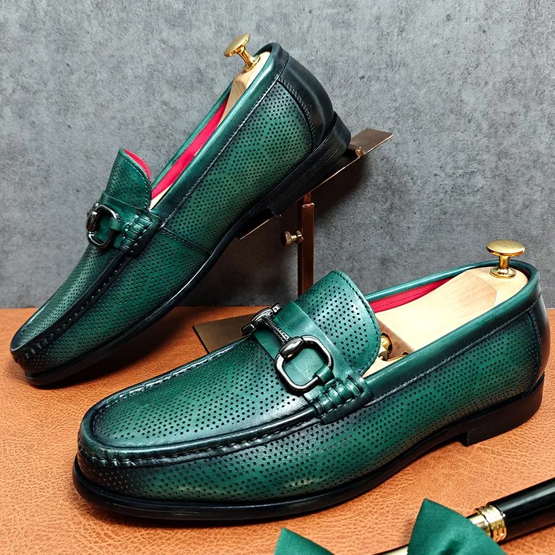 Slip-On Hollow-Out Green Loafers