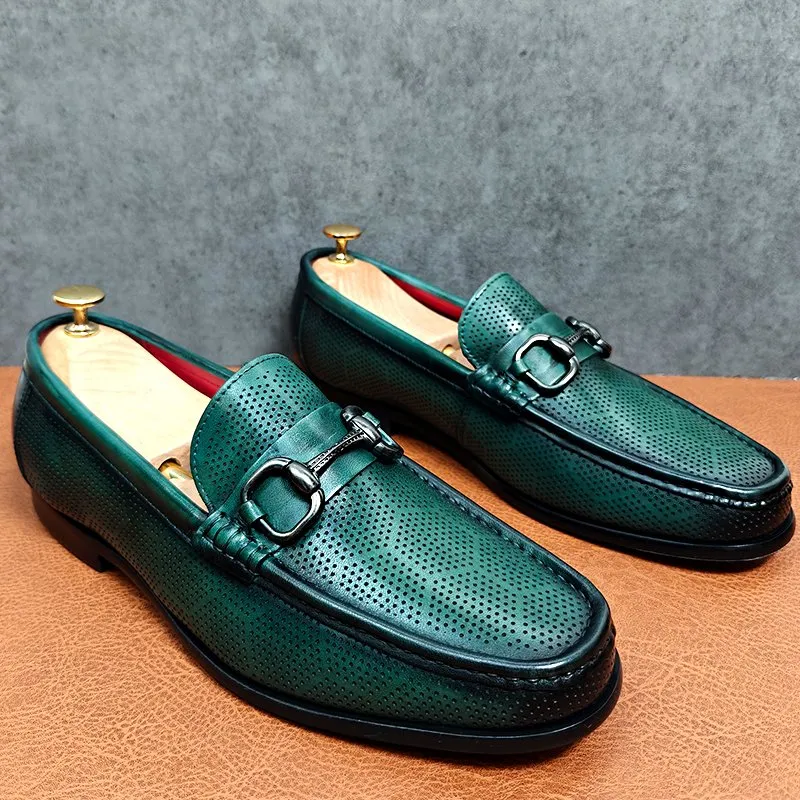 Slip-On Hollow-Out Green Loafers