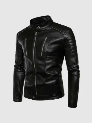 Stand Up Collar Leather Jacket