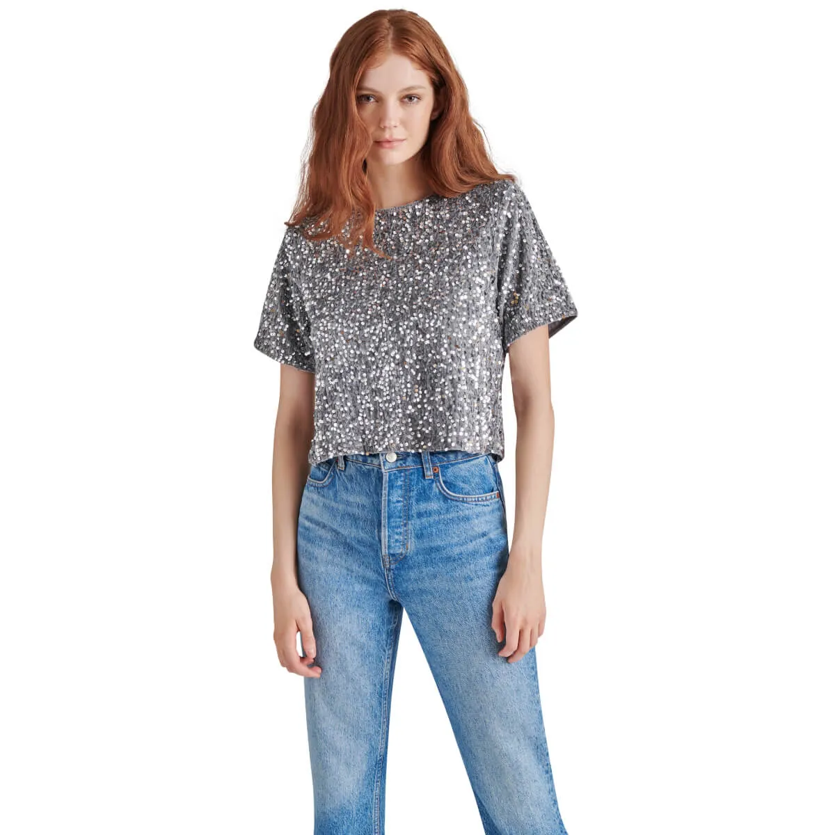 Steve Madden Cressa Sequin Short Sleeve Top