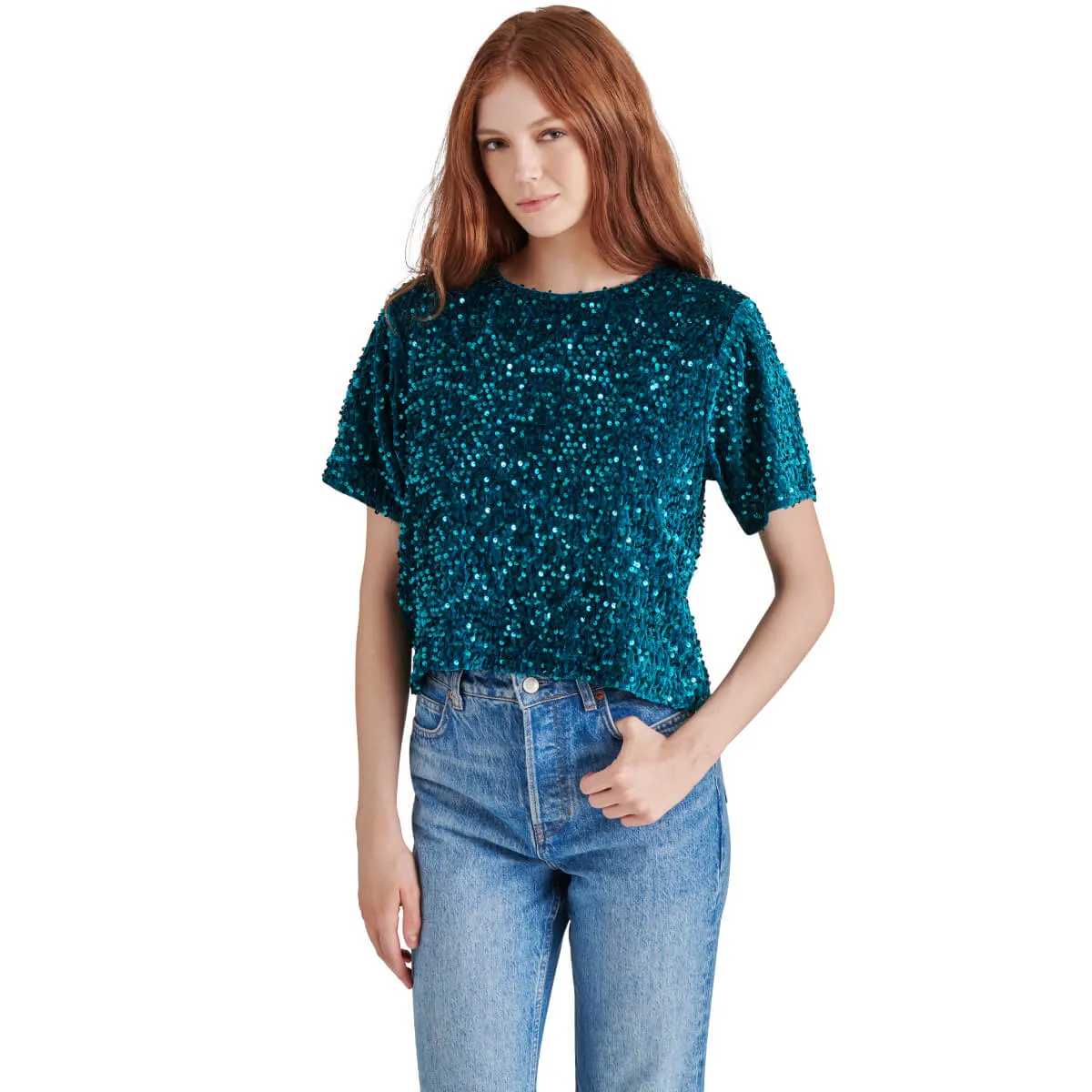 Steve Madden Cressa Sequin Short Sleeve Top