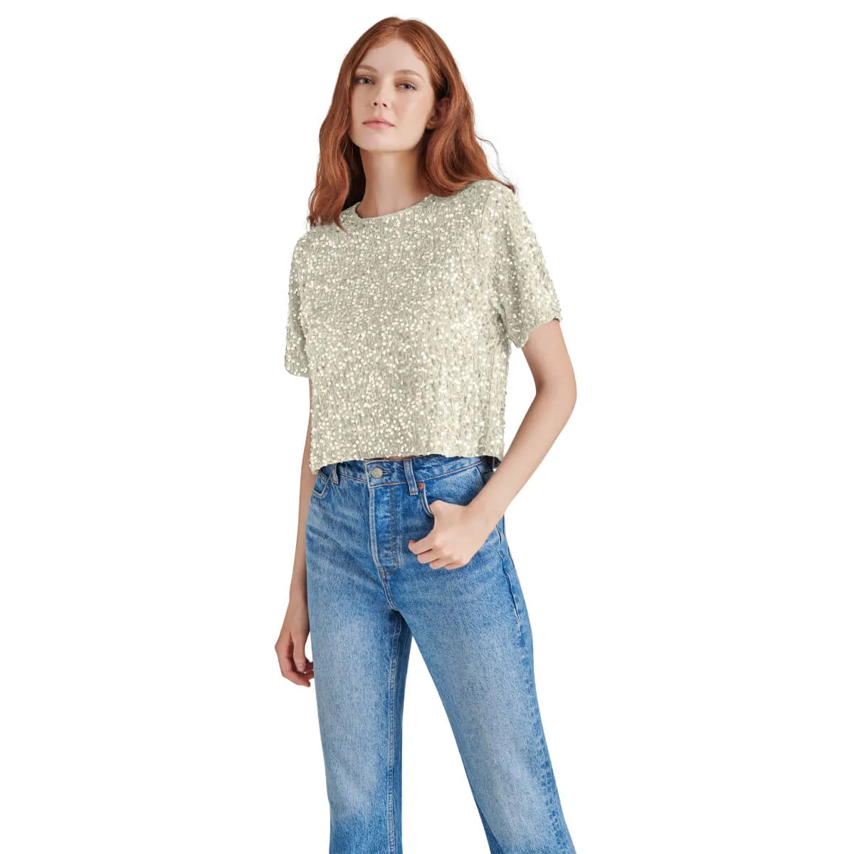 Steve Madden Cressa Sequin Short Sleeve Top