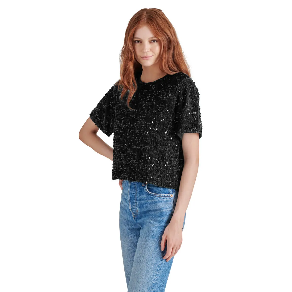 Steve Madden Cressa Sequin Short Sleeve Top