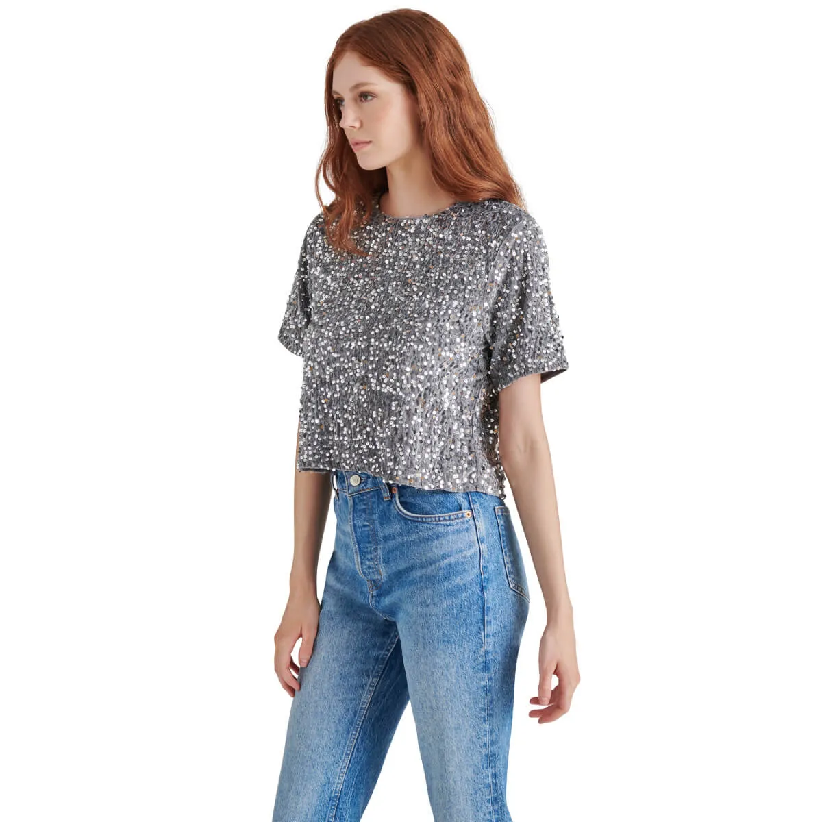 Steve Madden Cressa Sequin Short Sleeve Top