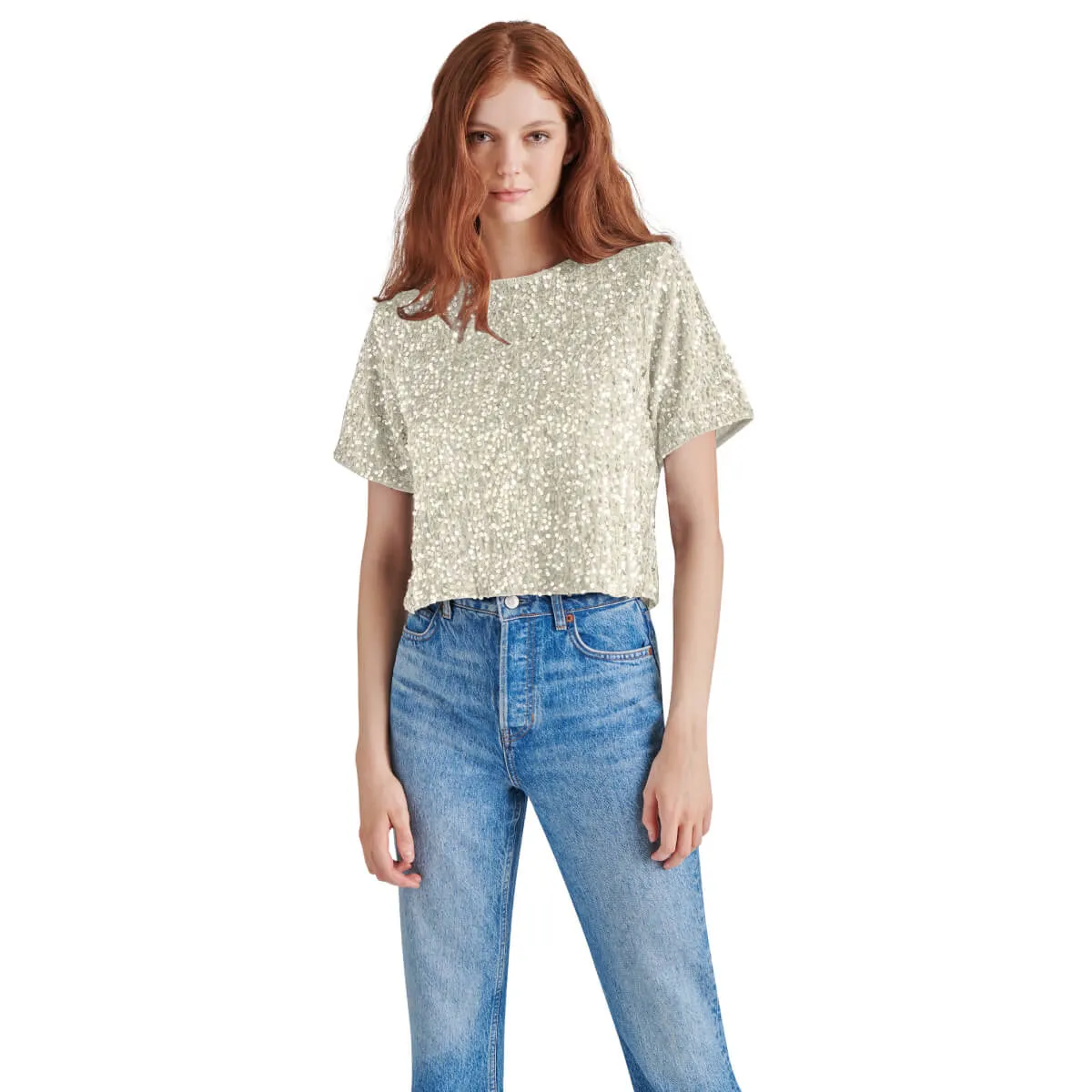 Steve Madden Cressa Sequin Short Sleeve Top