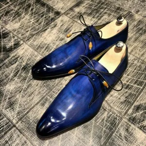 Stylish Men's Handmade leather lace up dress shoes, Unique design custom shoes for men