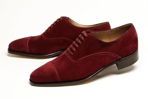 Stylish Men's Handmade Maroon Color Oxford Cap Toe Suede Leather Lace up Formal Shoes