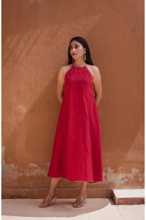 Urmul'Mahjabeen' Laal Ishq Cotton halter neck dress.