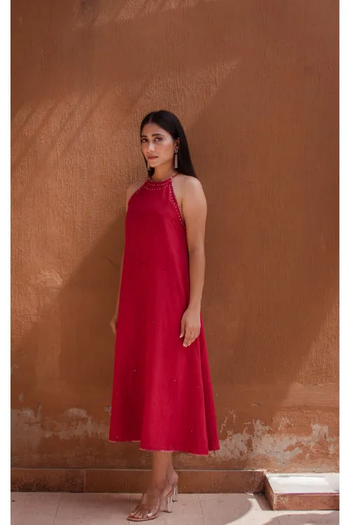 Urmul'Mahjabeen' Laal Ishq Cotton halter neck dress.