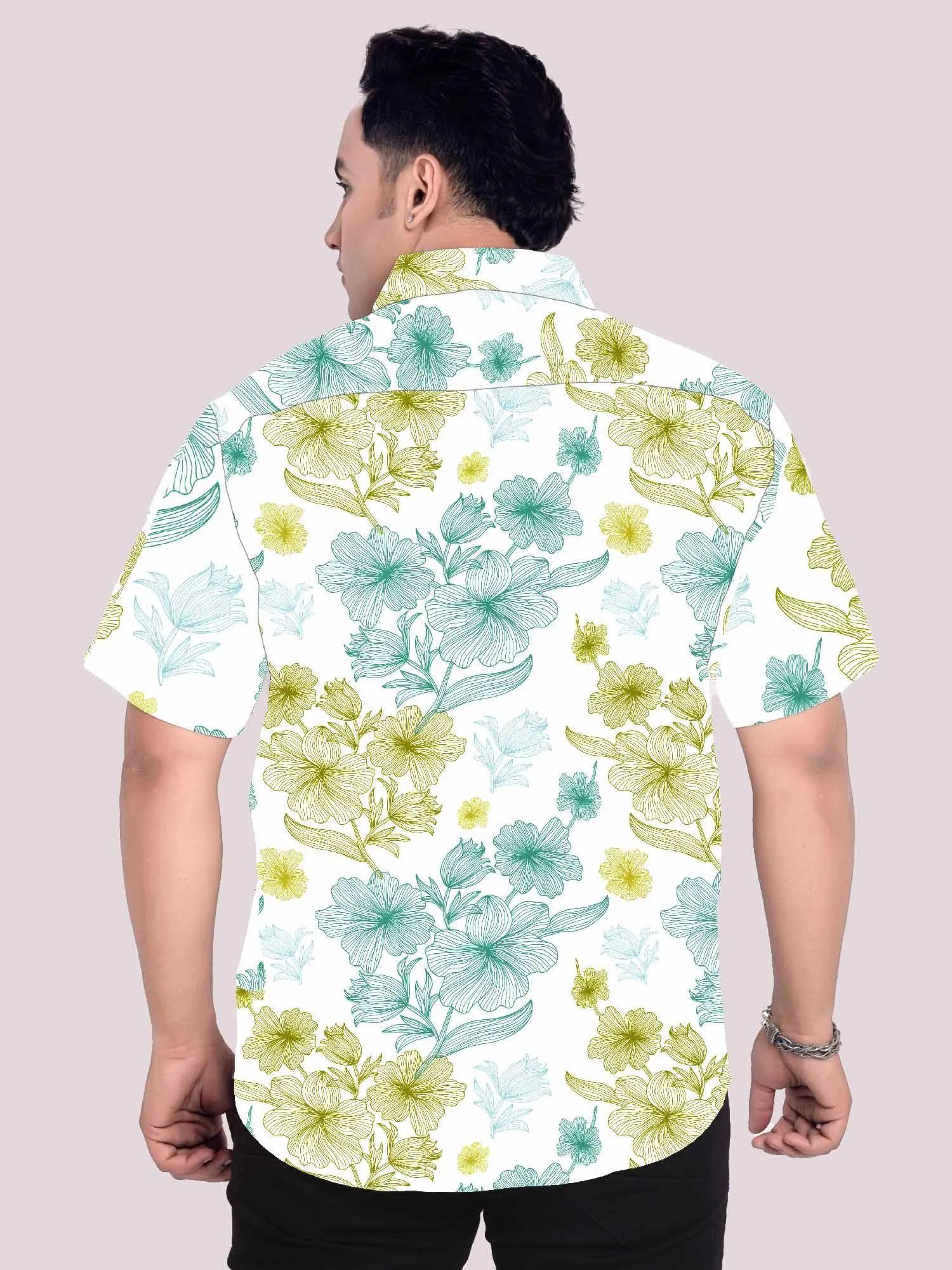 Water Plant Linen Printed Shirt Men's Plus Size