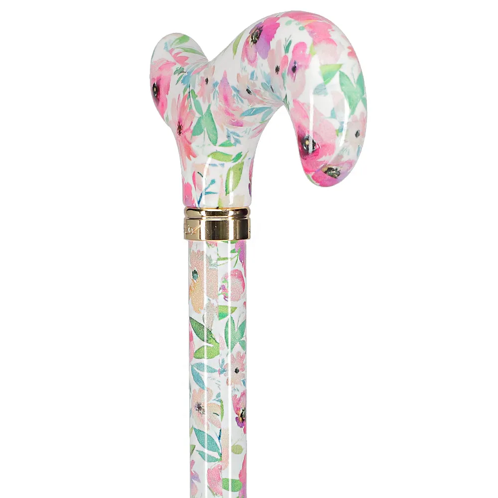 Watercolor Flowers: Designer Adjustable Cane w/ Patterned Handle