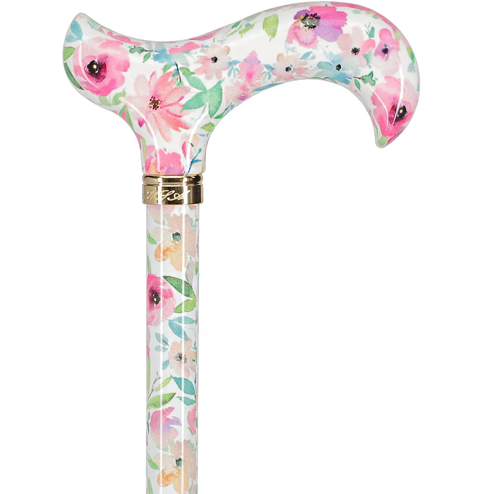 Watercolor Flowers: Designer Adjustable Cane w/ Patterned Handle