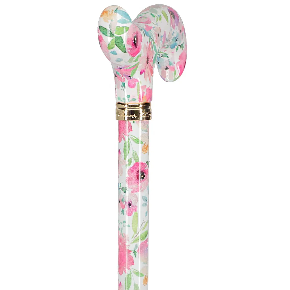 Watercolor Flowers: Designer Adjustable Cane w/ Patterned Handle