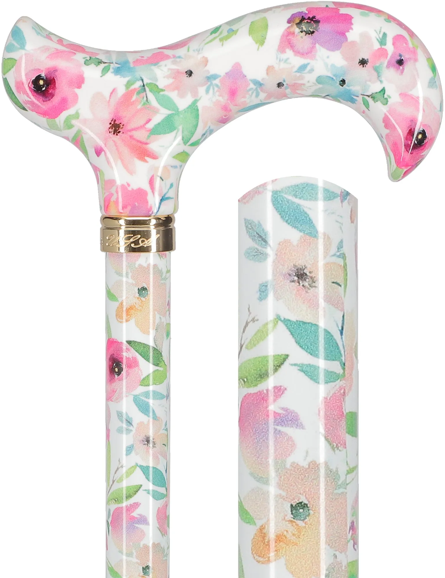 Watercolor Flowers: Designer Adjustable Cane w/ Patterned Handle