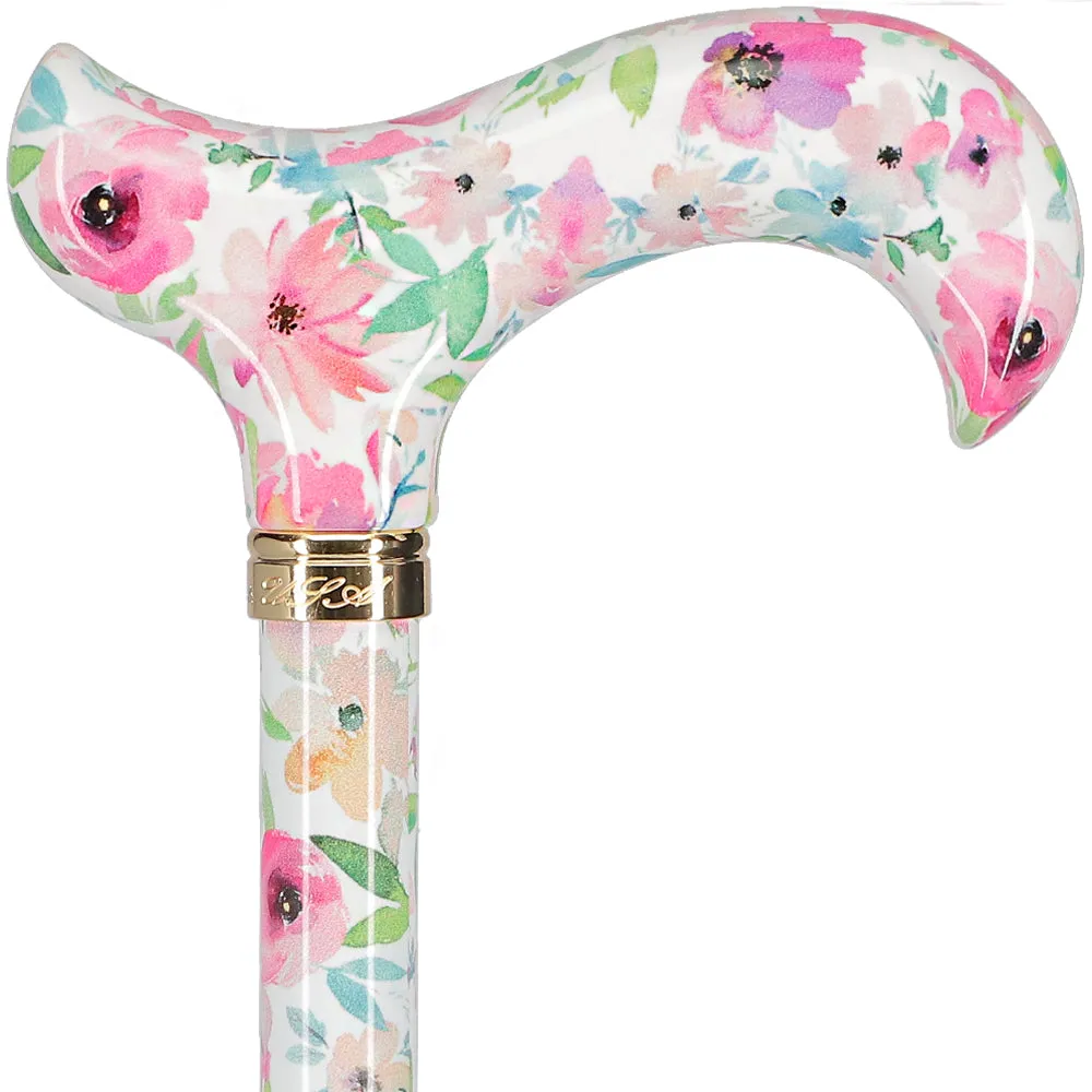 Watercolor Flowers: Designer Adjustable Cane w/ Patterned Handle