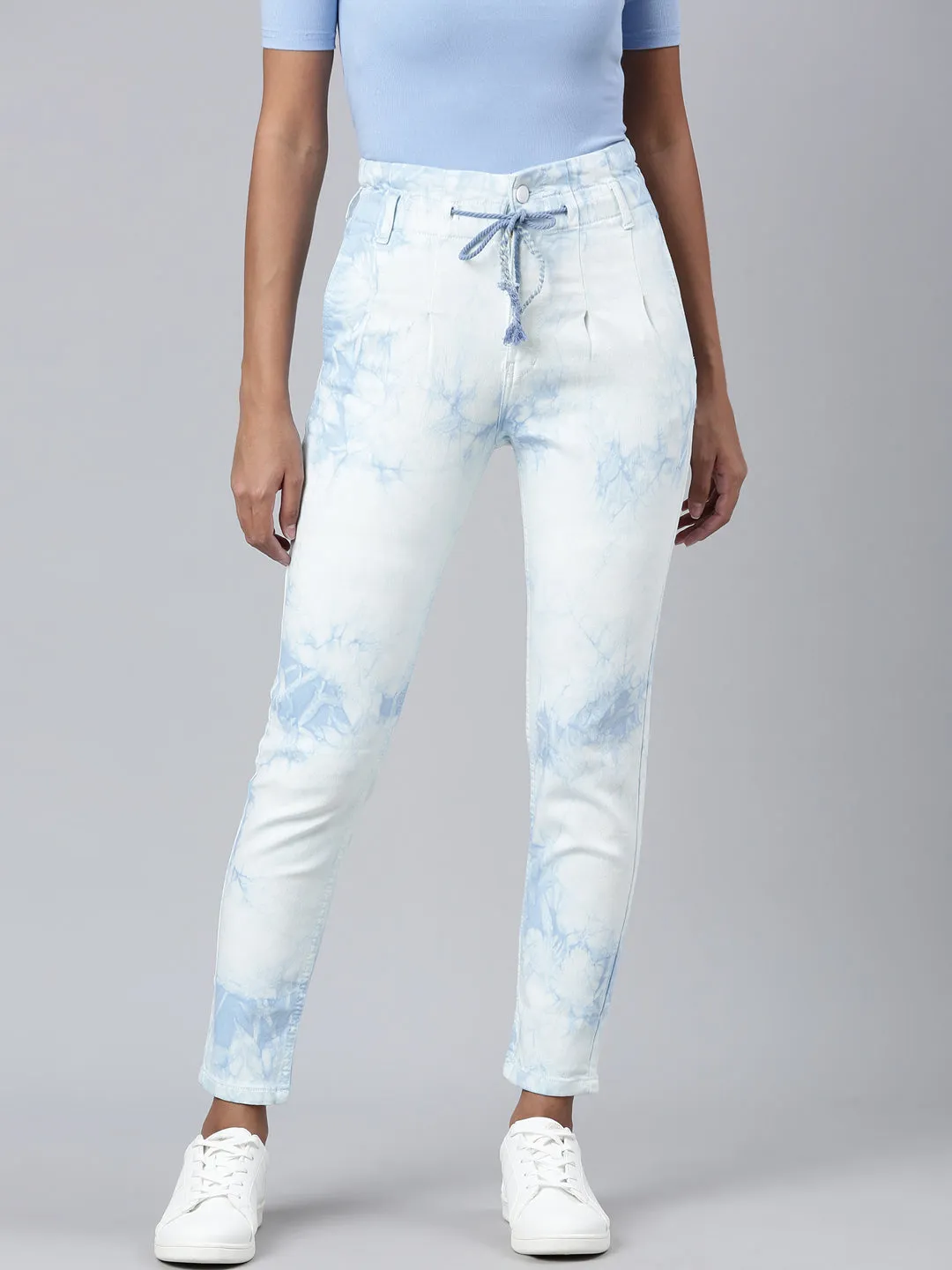 Women Blue Tie Dye Mom Fit Denim Jeans