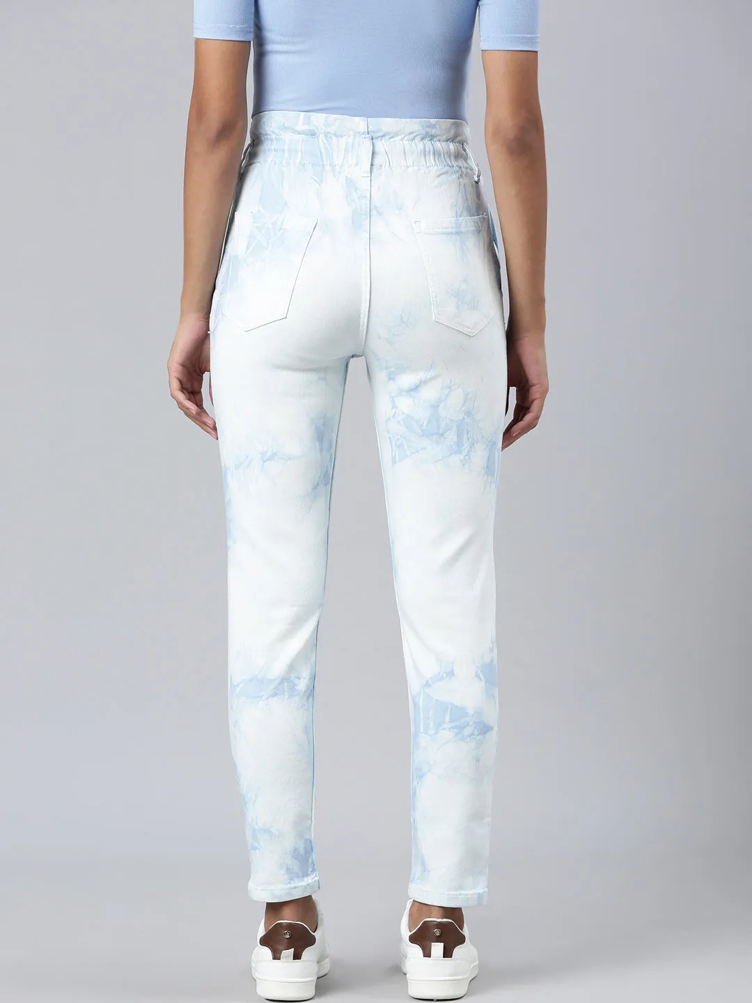 Women Blue Tie Dye Mom Fit Denim Jeans