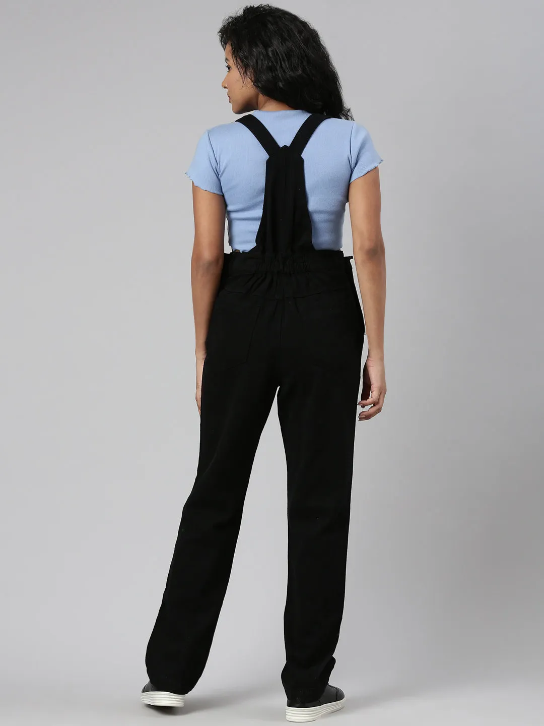 Women Denim Solid Black Dungaree