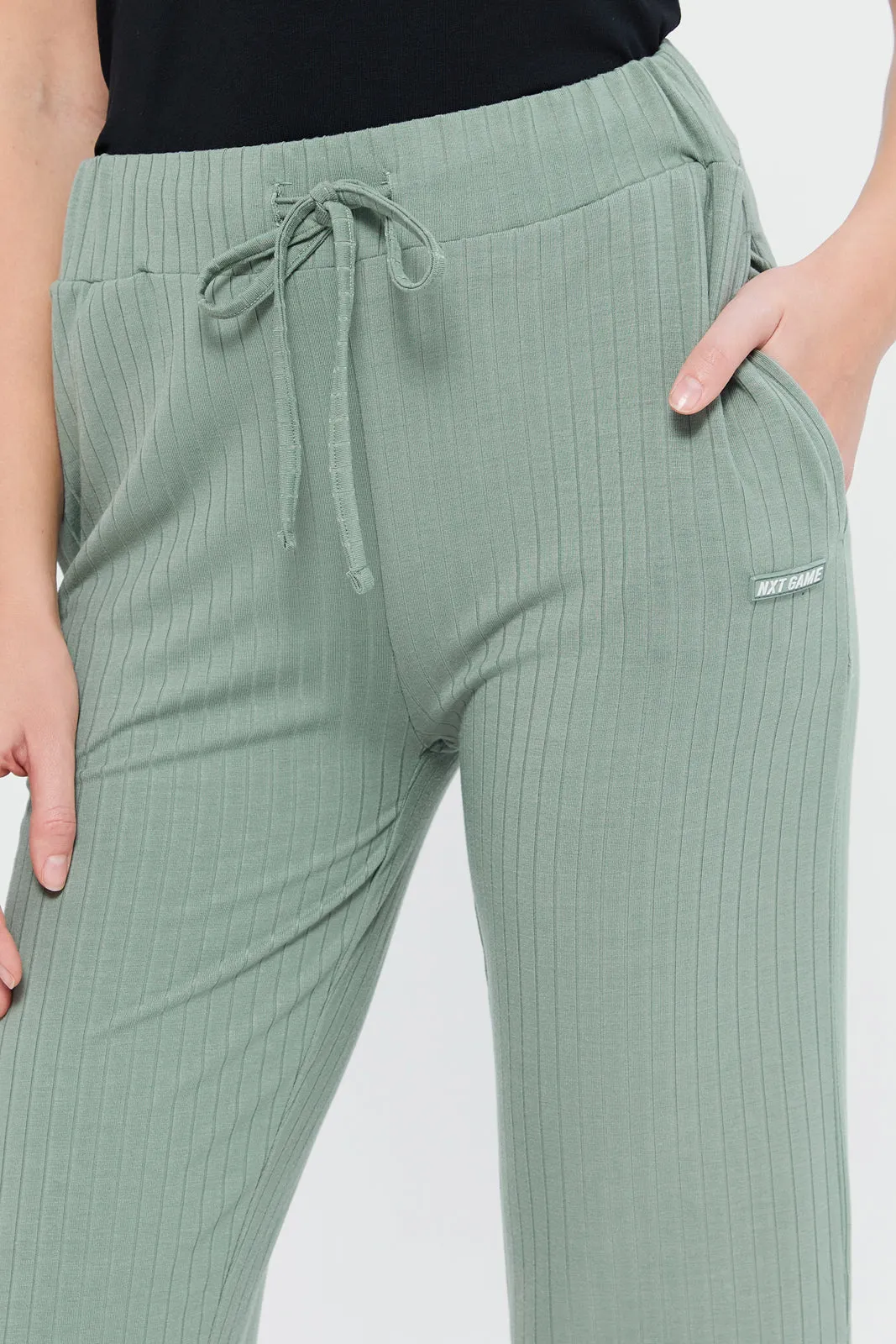 Women Mint Ribbed Active Pants