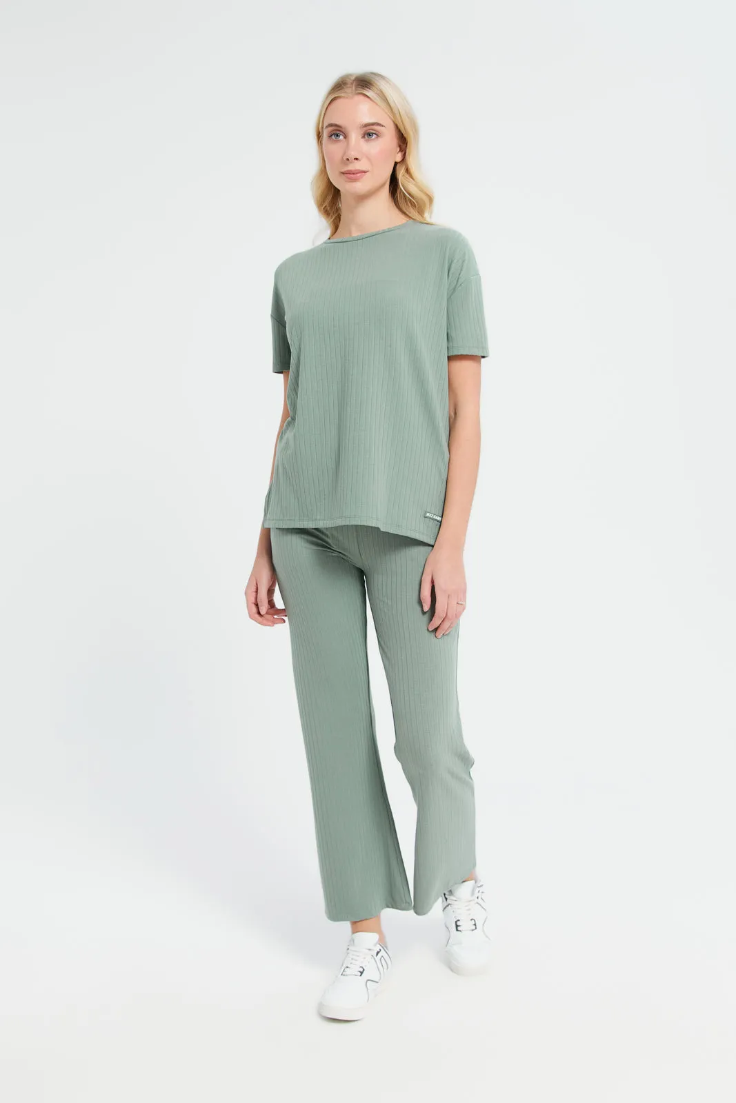 Women Mint Ribbed Active Pants