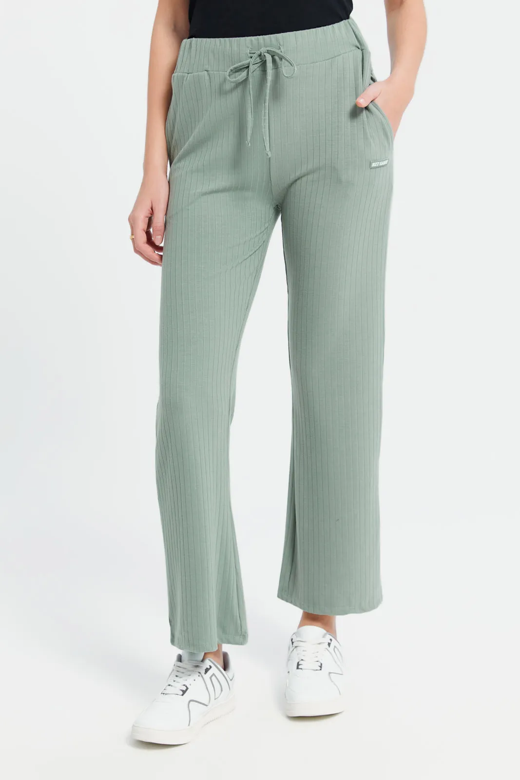 Women Mint Ribbed Active Pants