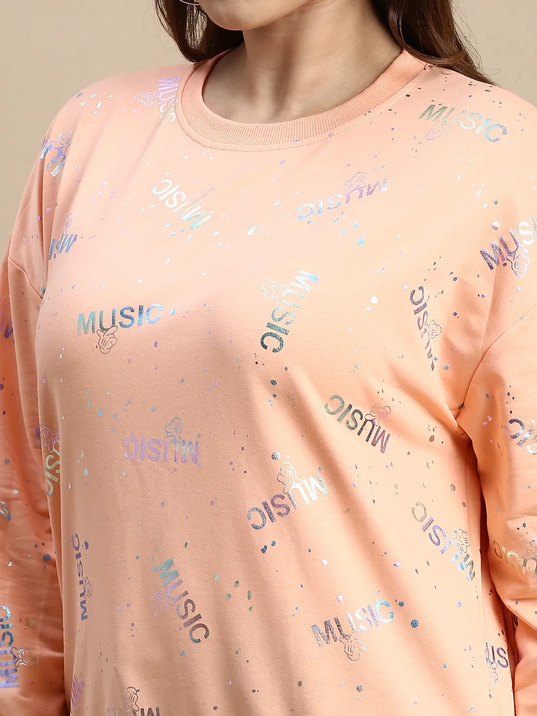 Women Typography Peach Top