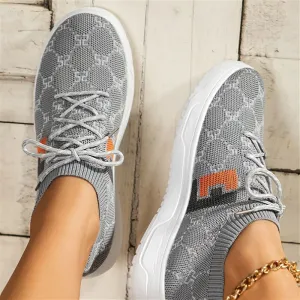 Women's Printed Knit Sock Sneakers, Comfortable &amp; Breathable Lace Up Walking Tennis Shoes, Casual Running Sports Shoes SE1029