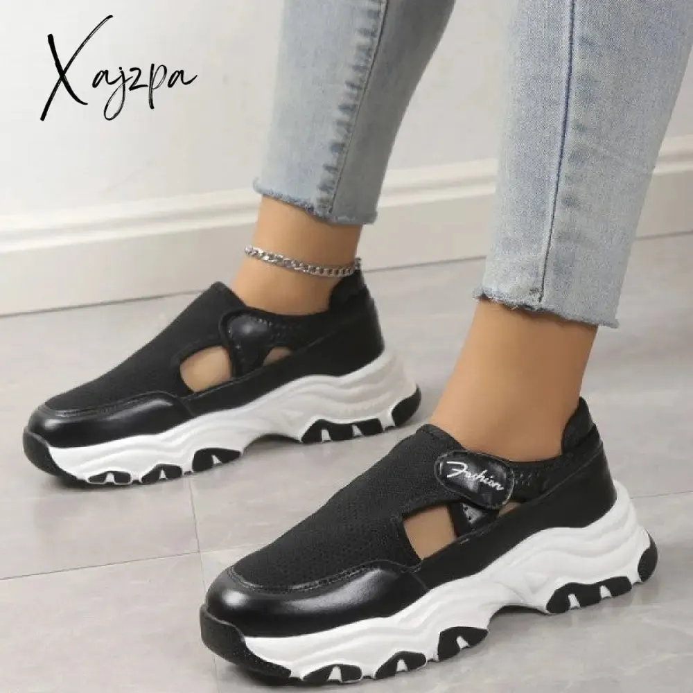 Xajzpa - Black Casual Hollowed Out Patchwork Contrast Round Comfortable Out Door Shoes