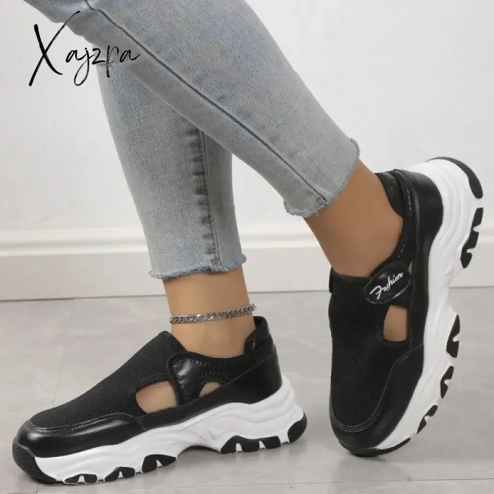 Xajzpa - Black Casual Hollowed Out Patchwork Contrast Round Comfortable Out Door Shoes